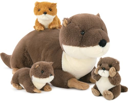 MorisMos Braun Fischotter Kuscheltier XXL, 60cm Riesen Plüschtier Otter mit 3 Baby im Bauch,Gross Plüschotter Plüschtier Stofftier Geschenk für Kinder