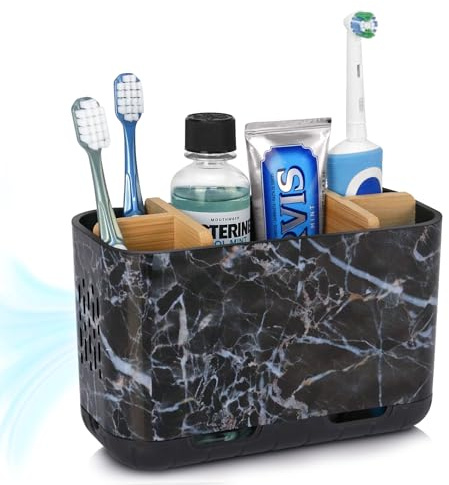 PARKMANI Electric Toothbrush Holders for Bathrooms, Toothbrush and Toothpaste Holder, Detachable Bathroom Toothbrush Caddy With Drainage for Family, Kids (Marble Black, Large)