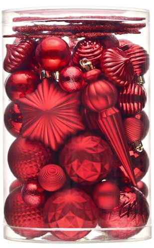 Valery Madelyn 60 stück Weihnachtskugeln für Weihnachtsdeko,Rot Christbaumkugeln Set Weihnachtskugel Bruchsicher,Weihnachtsbaumschmuck Christbaumschmuck mit Aufhänger,Deko Weihnachten