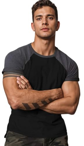 Herren Muskeln Raglan schneiden T-Shirts mit 3/4 Hülse Fitness Trainiert T-Shirt