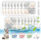 16 pcs Filtre Fontaine Eau Chat avec 3 Tuyaux, pour Filtre Fontaine Eau Chat de Rechange, Triple Système de Filtration, avec Résine Et Charbon Actif, pour Filtre pour Fontaine à Eau