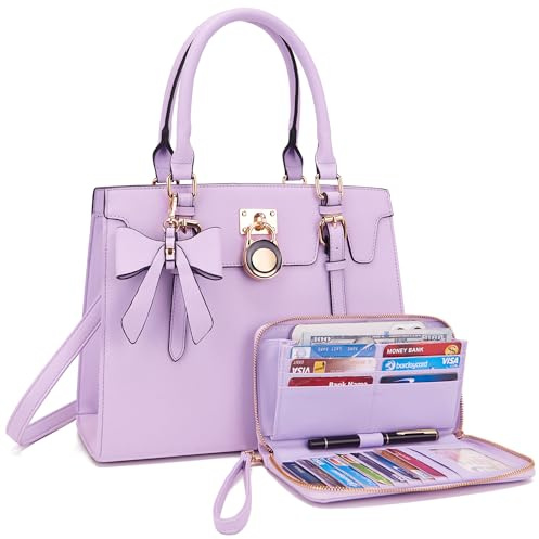 Qiyuer Damen-Geldbörsen und Handtaschen-Set mit Tragegriff oben, Schultertasche, Arbeitstasche mit passender Clutch, 2 Stück
