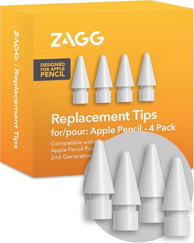 ZAGG Punte di ricambio per Apple Pencil di prima generazione, 2a generazione e USB-C, confezione da 4, scrittura liscia, attrito perfetto, colore bianco
