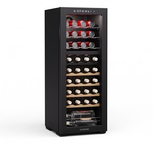 Klarstein Bovella 36 Duo+ Weinkühlschrank – 36 Flaschen, 2 Zonen, 5–18°C, Touch-Bedienung, LED-Beleuchtung, UV-Schutz, freistehend, Weinklimaschrank