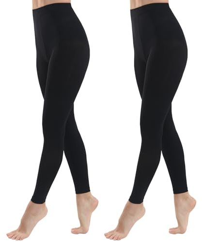 MANZI Footless Tights for Women Dance Tights 40 Denier Semi Opaque Pantyhose 2 Pairs Black S-M