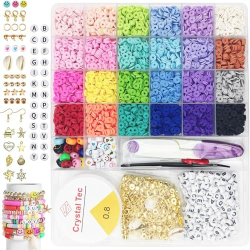 6000 Stück Perlen für Armbänder set mit Perlen Buchstaben, 6mm Clay Perlen Set, Perlen zum Auffädeln Kit, Perlen armbänder selber machen, für Schmuckherstellung, Freundschaftsarmband Selber Machen