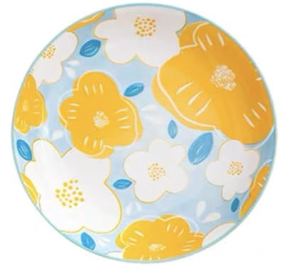 Platos De Cocina, Platos Llanos Redondos De Cerámica Con Estampado Floral, Platos De Postre Para Ensaladas, Platos Para Servir, Vajilla Moderna, Vajilla Apilable(Size:20.4*20.4*4.1CM,Color:A)