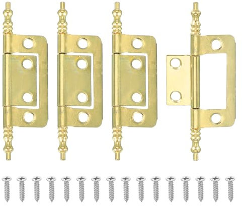 sourcing map Non-Mortise Door Hinges, 2 x 1 Non Mortise Bifold Butt Door Hinges Heavy Duty Steel Flush Cabinet Hinges with M4 Screws for Bathroom Windows Cupboard Gold Pack of 4