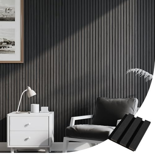 INMOZATA Acoustic Wall Panel Wood, Wood Slats Wall Panelling, 3D Wall Panels for Decorative&Sound Absorbing Acoustic Panels, Black, 125x150mm, Sample