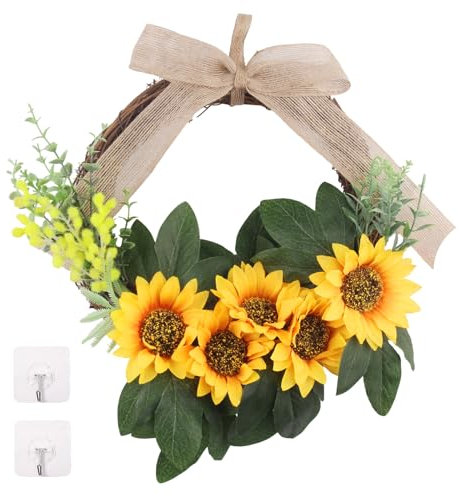 RobLuX Sunflower Wreaths for Front Door 35cm Sunflower Wreath Wreaths for Front Door Handmade Silk Sunflower Decor Künstlicher Blumenkranz für Familienfeiern und Feiertags Hochzeitsdekorationen