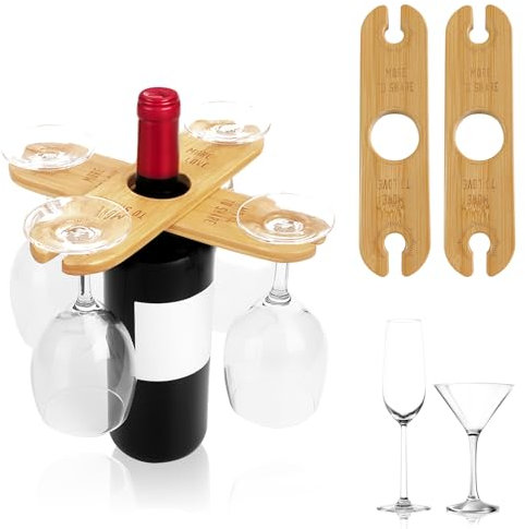 Bocguy 2 Stück Weinglashalter Holz, Weinglashalter zum Umhängen, Wine Glass Holder Hängend, Weinflaschenhalter, Weinständer aus Holz für 4 Gläser für Weinliebhaber Weinprobe Weinflasche Picknick