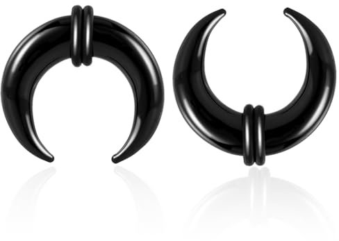 DOEARKO Glase Pincher Tapers Septum Ring C Form Buffalo Horn Ohr Tunnel Expander Dehnungsschnecke mit O Ringe Stretcher Expander Piercing Schmuck für Frauen Männer (Schwarz, 6mm)