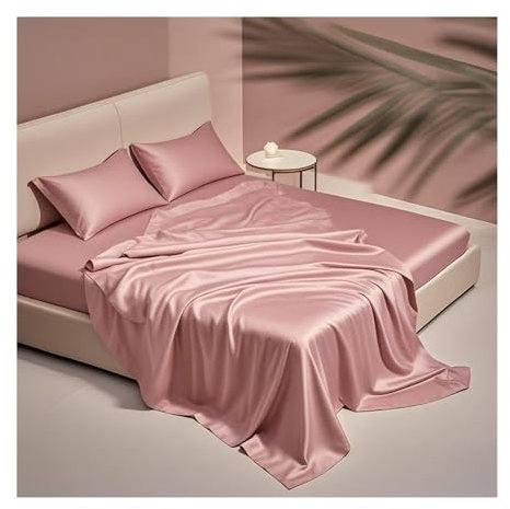 Satin Bettlaken ohne Gummizug Hotel Luxus Tencel Betttuch Haustuch Extra Weiche Kühlende Seiden Laken für Bett 90 bis 200 cm(Pink,160x230cm)