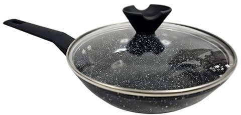 Reldor 26 cm Wok with Lid Non Stick, Large Frying Pan with Glass Lid, Nonstick Cookware for All Stove Tops, Even Heating, Easy to Clean Cookware, Healthy Cooking with Less Oil