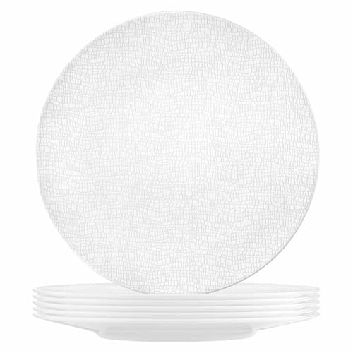 Seltmann Weiden Life Fashion Luxury White Speiseteller 6er Set, 28 cm, Flache Essteller mit modernem Strukturdesign, Mix & Match Geschirr, Porzellan, Weiß