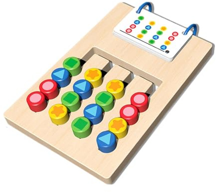 JWQFBC Slide Puzzle Holzspielzeug Logikspiele Gehirn Teaser Farbform Matching Rätsel