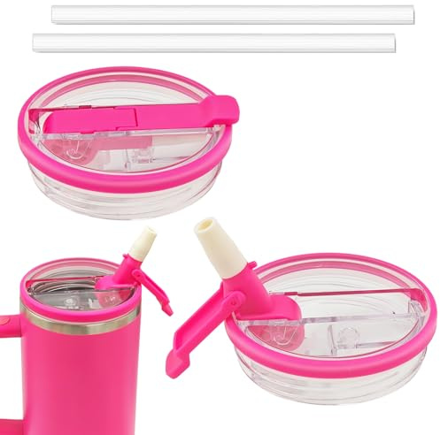 Fabuerdia 40 OZ Flip Straw Lid Fit for Stanley Cup, Drinking Spout Dust Proof Removable Top Leak Proof Lids and Straw Replacement Fit for Stanley Quencher and ProTour Accessories(Hot pink)
