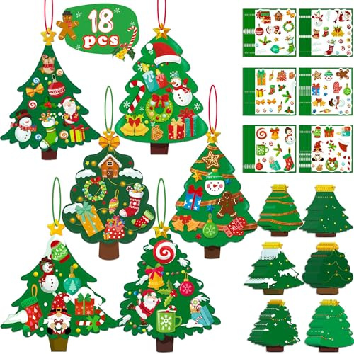 Charfia 18 Stück Bastelset Weihnachten, DIY Weihnachtsbaum Aufkleber Set, Weihnachten Bastelsets für Kinder, Weihnachtenset Hängend Deko mit Zubehör-Aufkleber Winter Neujahr Dekoration