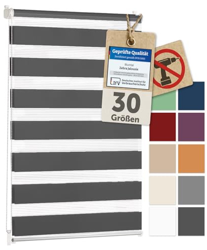 Blumtal Doppelrollo Klemmfix ohne Bohren 55x150 cm - individuell einstellbare Rollos für Fenster ohne Bohren - Fenster Rollos für Innen - leicht installierbarer Klemmrollo Fensterrollo in Anthrazit