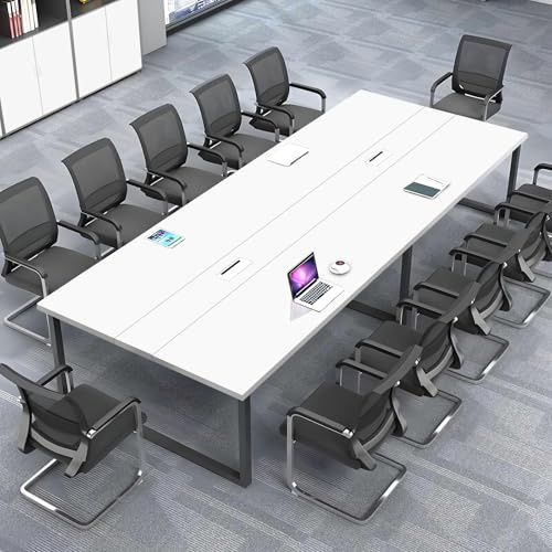 ZRBDDEF Großer Konferenztisch Büro – Moderner Besprechungstisch mit Kabelmanagement, Rechteckiger Meetingtisch für 8–12 Personen, Stabiler Metallrahmen (ohne Stühle)