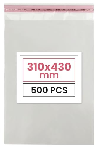 Netuno 500 PP sachets transparents autocollants 31x43 cm solides | pochettes plastiques PP · sachets cellophane transparents pour affiches, documents A3, vêtements, textiles & magazines