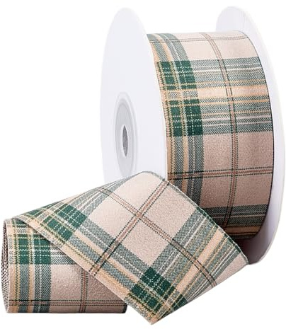 FINGERINSPIRE 9.14m Nastro in Velluto Cablato con Motivo Scozzese Reversibile, Larghezza 38mm in Poliestere Verde a Quadri Nastri Natalizi per Confezioni Regalo, Artigianato per Alberi di Natale