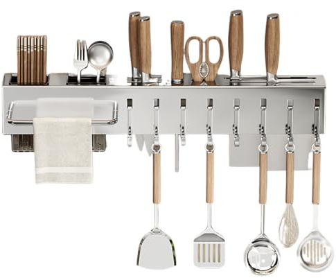 Stabile, Rostfreie Platzierung – Moderne, Selbstklebende Schienenstange, Schlanke Metallhaken Zum Aufhängen, Küchenutensilienhalter | Ordentlicher Kochbereich, Mühelose Einrichtung, Vielseitige Gestal