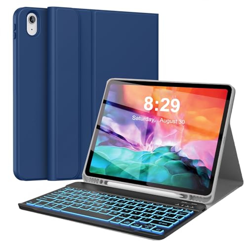 Custodia con tastiera per iPad Pro 12,9 (vecchio modello) 2015 1a/2017 2a generazione – retroilluminata, ricaricabile, tastiera wireless Bluetooth staccabile, custodia in pelle con portamatite per
