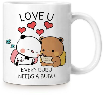 Onperpoe Bubu Dudu-Tasse, Valentinstagsgeschenke für Sie und Ihn, Kawaii Bubu und Dudu, Geschenke für Freund, Freundin, doppelseitig bedruckte Tasse für Valentinstag, Ehemann, Ehefrau, Paar, Jahrestag