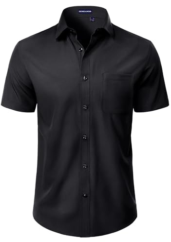 DEMEANOR Mens Shirts Short Sleeve Stretch Dress Casual Button Down Shirt | Stretch Fabric, Regular Fit, Lightweight, Breathable, Utility Single Chest Pocket, Great for Hot Summer, Formal, Business