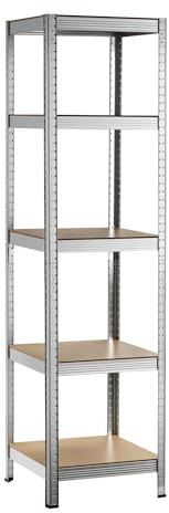 Wiltec Schwerlastregal verzinkt 40 x 40 x 180 cm Traglast 100 kg/Ablage, Steckregal aus Stahl, Lastenregal mit 5 Ablagen