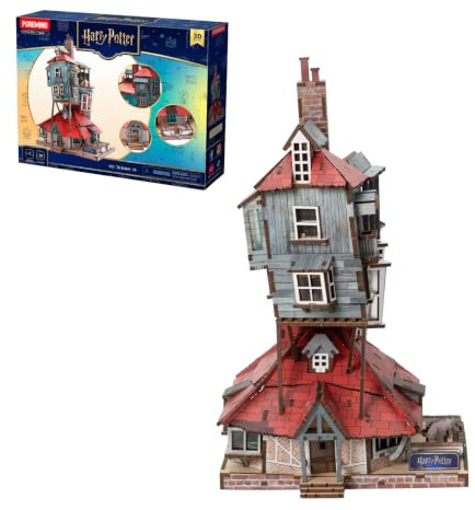 PUREMIND Harry Potter Le Terrier Puzzle 3D en Bois, Maison Weasley à Monter | Sous licence officielle, cadeau Harry Potter, sans colle, portes ouvrantes, 16 fenêtres, maquette de collection, déco vitrine