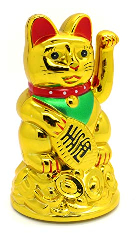 Chat porte-bonheur chinois (Maneki-neko) Starlet24 - Feng Shui, Plastique, or, 11 cm