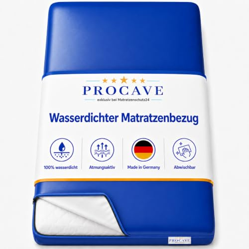 PROCAVE wasserdichter Matratzenbezug in blau. atmungsaktiv und abwischbar 80x200 cm für Matratzen-Höhe 11 cm - Made in Germany