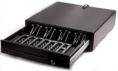iQPOS410C Kassenschublade mit Münzzähler, Metall, Schwarz, 41x41x10cm, 7kg, Schlüssel, RJ11, 4 Scheinfächern, Zählbrett