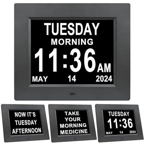 Jaihonda Memory Loss Clock with Day and Date for Elderly, Calendar Dementia Clocks for Seniors with Auto Dimmer,8 Alarm Options,Non-Abbreviated Day & Month,Large Number Digital Clocks