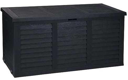 Huismerk Verrijdbare tuinkussen opbergbox - zwart - hout look - 380 Liter