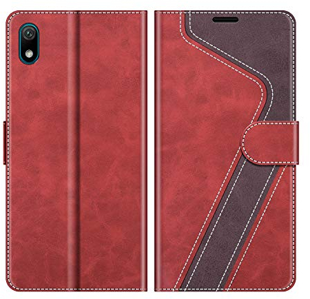 MOBESV Hülle für Huawei Y5 2019 Handyhülle, Lederhülle mit Kartenfach, Klapphülle mit Ständer, Flip Case Handytasche Schutzhülle, Modisch Rot