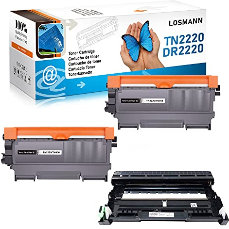 LOSMANN 2X Toner-Kartusche & 1x Trommel Kompatibel zu Brother TN2220 TN2010 DR2200 für Brother HL-2215 HL-2240 HL-2240D HL-2240L HL-2250DN HL-2270DW MFC-7360N MFC-7460DN MFC-7860DW DCP-7055 DCP-7055W