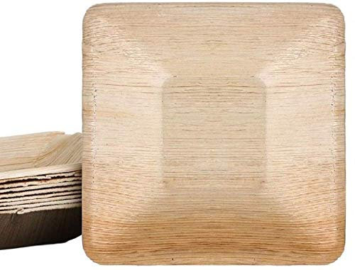 KOKA Lot de 100 bols jetables carrés en feuille de palmier écologiques compostables Dimensions extérieures 18 x 18 cm