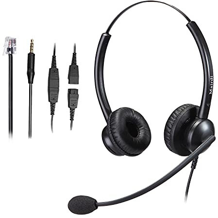 MAIRDI Telephone Headset for Multiple Devices, with RJ9 and 3.5mm Jacks for Landline Deskphone Cell Phone PC Laptop, Office Headset with Microphone for Cisco Phone Call Center Customer Service