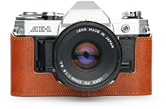 Handmade Genuine Real Leather Half Camera Case Bag Cover for Canon AE-1 (No Handle) Rufous color