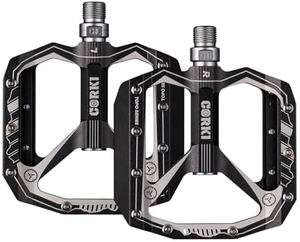 corki Extra große Mountainbike-Pedale flach, Aluminium-Legierung MTB-Pedale, breite Plattform Pedale 9/16 (Schwarz)