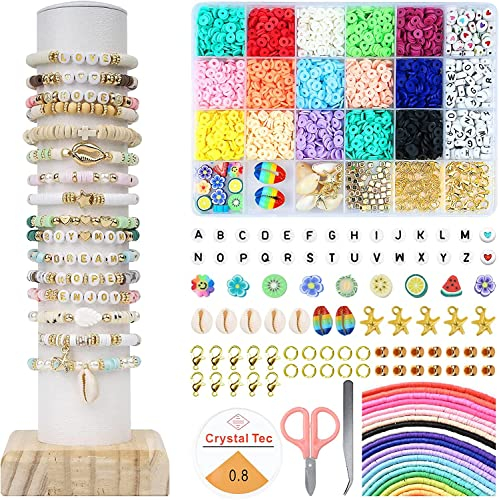 Armbänder Selber Machen Kinder Bastelset Kinder ab 6 7 8 9 10 Jahre Basteln Mädchen, Perlen für Armbänder Perlen zum Auffädeln Armband Set Selber Machen Clay Beads Perlen Set Bastelset Erwachsene
