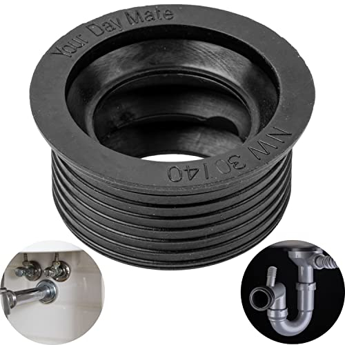 Siphon Gummimanschette, 1 Stück, aus Gummi, NW 30/40, für DN40 HT Abflussrohr Innen Ø 40 mm und 1 ¼ Siphon Rohr außen Ø 28-32 mm, Gumminippel mit Ø 45 mm Anschlag, 25 mm lange Siphondichtung