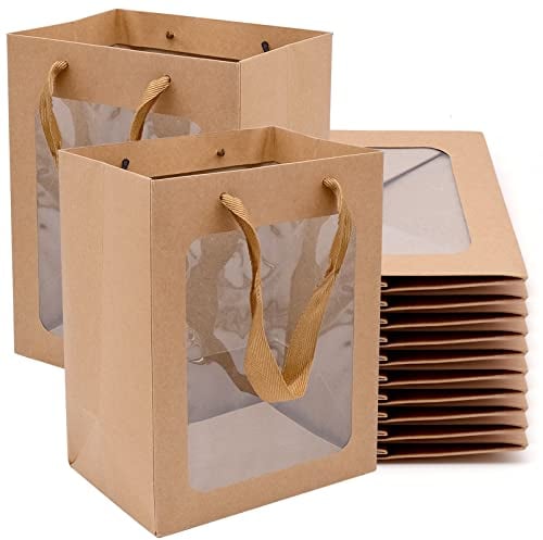 Cisolen 10 Pezzi Sacchetti di Carta Kraft Sacchetti di Bomboniere Sacchetti di Favore della Finestra per Compleanno Festa di Nozze Imballaggio Regali per Banchetti Caramelle Biscotti