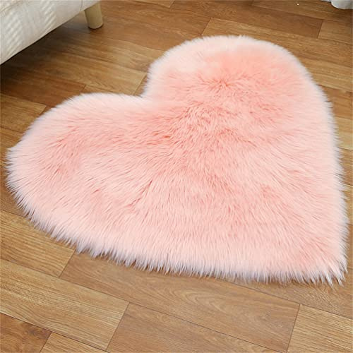 Tomifine Herzform Lammfell Teppich Schaffell Imitat Fell Teppich Kunstfell Matte Sofa-Deco Waschbarer Bettvorleger, Sitzkissen, Dekofell für Stuhl (40 x 50 cm,Rosa a)