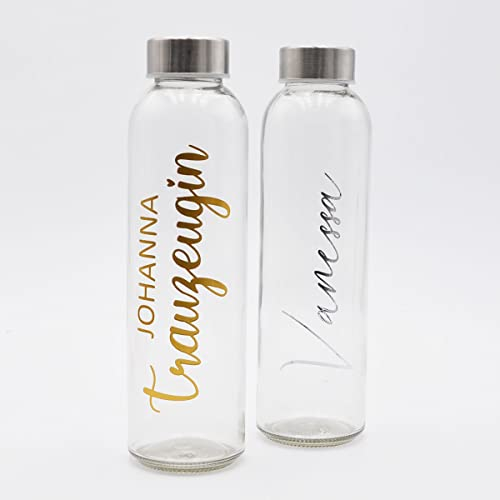 Trinkflasche mit Namen | Personalisierte Glasflasche | Wasserflasche mit Beschriftung | Flasche mit Wunschnamen