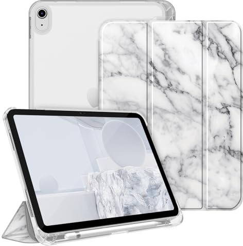 Fintie Hülle für iPad (A16) 11 Generation 11 Zoll 2025, iPad 10 Generation 10.9 Zoll 2022 mit Stifthalter - ultradünne leichte Schutzhülle mit transparenter Rückseite, Auto Schlaf/Wach, Marmor Weiß