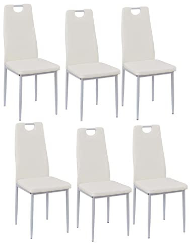 buybyroom Sillas de Comedor Juego de 6 Sillas de Metal con Respaldo para Cocina, Tapizado Silla de Sala Dormitorio, Blanco